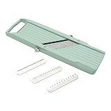 Benriner BN-1GR Japanischer Hand-Mandolinenschneider mit drei austauschbaren Edelstahlklingen, elfenbeinfarben, Gemüseschäler, Obstschneider, Edelstahl, Grün