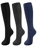 CLOSEMATE Kniestrümpfe Damen Lange Socken 3 Paar – 80% Weiche Baumwolle, Elastisch und Atmungsaktiv für Sport Büroarbeit Schule Reisen und Alltag 39-42 M 1Schwarz 1Dunkelgrau 1Navy Blau
