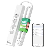 Meross WLAN Steckdosenleiste Überspannungsschutz 4-Fach Smart Mehrfachsteckdose Wandmontage mit 4 USB, kompatibel mit HomeKit, Alexa und Google Home, Zeitschaltuhr, Sprachsteuerung und Fernbedienung
