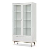 KHG Vitrine 2-türig mit Einlegeboden Scandi, Glas-Schrank aus Holzwerkstoff weiß foliert für Wohnzimmer und Esszimmer, 100 x 185 x 40 cm (B/H/T)