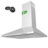 CIARRA CBCS6201 A++ Dunstabzugshaube 60 cm Umluft 370 m³/h Silber Edelstahl Pyramide Wandmontage Wandhaube mit CBCF002X2 Aktivkohlefilter 3 Leistungsstufen Abluft Abzugshaube