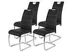 Hela Tische 4er Set Schwingstuhl, Küchenstuhl Flora, Kunstleder Schwarz, Griffmulde, Metallgestell verchromt, 42x57x98 cm