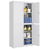 SONGMICS Aktenschrank, Mehrzweckschrank, Büroschrank, mit 4 Türen und 5 Ebenen, 40 x 80 x 180 cm, 2 Schlösser, verstellbare Ablagen, Aufbewahrungsschrank aus Stahl, mattgrau OMC016G01