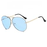 HPIRME Retro Damen Übergroße Runde Brille Herren Mode Luxus Metallrahmen Sonnenbrille UV400 (Gold Blau)