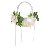 ibasenice Blumenkorb Für Hochzeit Blumenmädchenkörbe Weißer Blumenmädchenkorb Gewebt Handgefertigt Blumenkörbe Jubiläumsparty Gastgeschenke Mädchen Blumenkorb Hochzeitszeremonie