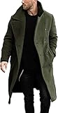 Runcati Herren Mantel Regular Fit Trenchcoat Langes Revers Zweireihig Wolle Business Winterjacke Peacoat, grün, L
