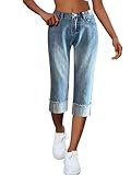 Onsoyours Capri Jeans Damen Sommer Jeanshosen 3/4 Hose High Waist Jeans Dreiviertel Hose Stretch Denim Hose Kurze Jeans Caprijeans G Hellblau M