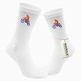 Huuraa Unisex Tennissocken Motocross bunte Silhouette Geschenk Größe 42/46 White Motiv Sportsocken Motocross Präsent