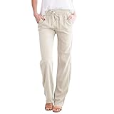 Damen High Waist Sommerhose Leicht,Musselin Hose Frauen Lang Sommer Hose Locker Freizeit,Schwarz Weite Freizeithose Große Größe mit Tunnelzug und Taschen Palazzo Hose Einfarbig Lounge Bein Wide Leg