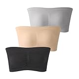 HUHAUST Unsichtbarer Damen-BH, trägerlos, atmungsaktiv, rutschfest, Röhrenoberteil, gepolstert, Schwarz + Beige + Grau, 4XL