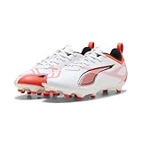 PUMA Ultra 5 Play FG/AG JR Fussballschuh, White Black-Glowing RED, 36 EU