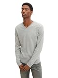 TOM TAILOR Herren 1012820 Basic Strickpullover Mit V-Ausschnitt, 14427 - Light Soft Grey Melange, XL EU