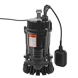 550 Watt Schmutzwassertauchpumpe 2850 U/min Edelstahl Schmutzwasserpumpe 16 m³/h Tauchpumpe Bauwasserpumpe für Abwasserkanäle, Kläranlagen, überflutete Bereiche, Abwasserteiche (Schwarz)