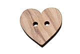 süße Holz Knöpfe 2 Loch Holzknöpfe in Herz Form aus echtem Oliven Holz und teilweise sichtbarer Maserung (10 Stück) (15mm)