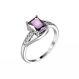 KnSam 18K Weiß Gold 750 Solitärring, Amethyst Simple Elegant Ring Pärchen Ringe Lila, Au750 Gold Partnerringe mit Moissanit Echtgold Schmuck, Gr.62 (19.7)