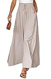 ASKSA Damen Breites Bein Hose Sommer Hohe Waist Plissee Hosen Elegante Einfarbig Leicht Hosenrock Sommerhose mit Tasche Freizeithose (Aprikose,XL)