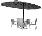 UNIONLINE 4,5m Gartenschirm Sonnenschirm, Doppelseitiger Terrassenschirm mit Kurbel Belüftungsöffnungen, Großer Gartenschirm für Deck Pool Patio (Dunkelgrau)
