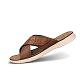 bugatti Herren Sommer Pantoletten aus Leder und Textil, Cognac, 42 EU