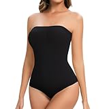 Miguofan Trägerloser Shapewear-Body für Damen, Bauchkontrolle, Schlauch-Top, Bodyshaper, schulterfreier Gymnastikanzug, Schwarz, Small