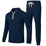 MoFiz Herren Trainingsanzug Jogginganzug Freizeitanzug Sportanzug Langarm Atmungsaktiv Fitness Sweatshirt & Sporthose Hausanzug Tracksuit set Marineblau Größe US S/EU M