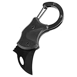 RUCUDIM Klappmesser Schwarz mit Karabiner Einhandmesser EDC Schlüsselanhänger Messer Taschenmesser Mini Scharf Klappmesser mit PU Scheide für outdoor survival, Camping und jagd