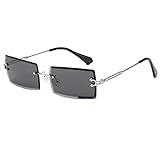 YUELUQU Retro Rahmenlose Sonnenbrille für Damen Herren Mode Retro Rechteck Brille Quadratische durchsichtige Sonnenbrille (A-Silber/schwarz)