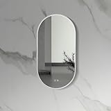 Belvit Ovaler LED Spiegel mit Touchsteuerung und Anti Beschlag Funktion, Badspiegel mit Beleuchtung für Badezimmer, 100x50 cm, Heizfläche, IP54, energieeffizientes LED Licht, Gebürsteter Edelstahl