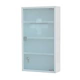 HS-Lighting Medizinschrank Arzneischrank XXL Erste Hilfe Schrank abschließbare Hausapotheke aus Metall, Glastür mit Tip-on Automatik, inkl. 2 Schlüsseln 60 * 30 * 12cm (Weiß-4 Fächer)