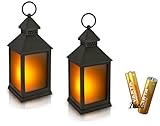 NECESITAS LED Laterne Outdoor & Indoor – 2er Set – inkl. Batterien – Wasserfest – Flackereffekt – Grablicht, Balkon- & Gartendeko, Vintage Windlicht, Schwarz