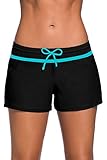 Acfoda Damen Schwimmshorts Badeshorts mit UV Schutz Bikinihose Boardshorts Schnell Trocknendes Schwimmhose Frauen Strand Kurze Badehose Sommer Bikini Shorts Wassersport Schwarz 42-44