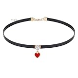 Yolev Choker Schwarz Halskette Damen Leder Goth Halskette Schwarzes Halsband Gothic Choker Halsband Kette mit Liebe Anhänger Schmuck Lederkette Damen Mädchen Weihnachten Zubehör