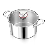 Herogo Kochtopf, Edelstahl Kochtopf Induktion mit Glasdeckel, Ø 20 cm / 3,3 L Suppentopf Fleischtopf Nudeltopf Spaghettitopf zum Kochen, Gesund & Unbeschichtet, Backofenfest, Saucepans with Lid