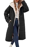 Vancavoo Wintermantel Damen Lang Winterjacke Warm Gefüttert Winterparka Winter Jacke Mantel Parka Steppmantel Daunenmantel mit Kapuze,Schwarz,L