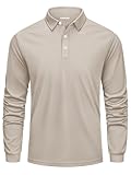 Cavva Tshirt Herren Langarm Golf Poloshirt Tennis Shirt Sport Langarmshirt Bügelfrei Atmungsaktives Poloshirt Herren Khaki L