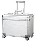 ALUMAXX 45168 Pilotenkoffer Pandora, Trolley Aluminium, Piloten Rollkoffer Alu, Businesstrolley, Aktenkoffer, Alutrolley Höhe 103 cm, Silber Matt, Aluminiumtrolley mit 4X 360° Rollen, 47 x 36 x 25 cm