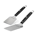 BURNHARD Grillspachtel und Grillschaber, Set 2-TLG. mit Burgerwender, Grillwerkzeug aus Edelstahl, BBQ-Tools für Planchas und Grillplatten, Planchaspachtel