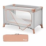 hauck Dream N Play Plus, Dusty Cork - Kinderreisebett mit Transporttasche - Großer Schlupf zum Spielen - Klein Zusammenklappbar - Baby Reisebett Kleinkind ab Geburt bis 15 kg