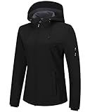 Outdoor Ventures Jacke Damen Wasserdichte Atmungsaktiv Softshelljacke - Übergangsjacke Winddichte Regenjacke Funktionsjacke mit Kapuze Schwarz L