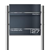 Metzler Standbriefkasten Hermann aus massivem, pulverbeschichtetem Stahl in Anthrazitgrau RAL 7016, mit Lasergravur, Edelstahl-Leisten, mit beidseitigem Zeitungsfach, Größe: 37x37x10,5 cm, Höhe 120 cm
