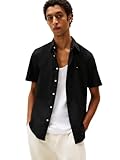 Tommy Hilfiger Kurzarm-Popeline-Hemd, normale Passform, Herrenhemden mit Knopfleiste, Schwarz, XL