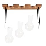 Lurrose Hydroponische Glasvase mit Holzständer Kreativer Runder Blumenhocker Kompakte Bürodekoration für Schreibtisch Stabile Tischvase für Hydrokultur Pflanzen Modernes Wohnaccessoire