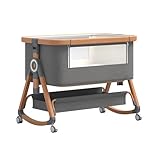 YAZOCO Beistellbett 3 in1 Babybetten Tragbar Babybett mit atmungsaktivem Netz und Laken, Verstellbarer Stubenwagen Beistellbett mit Aufbewahrungskorb (Hohe Version grau)