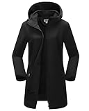 Outdoor Ventures Damen Softshell Lange Jacke mit Kapuze Fleece gefütterte Winddichte Jacke für Frauen Wasserdichte Windjacke