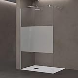 doporro Luxus Duschwand für Dusche Duschabtrennung 100x200cm Walk-In Dusche 8mm ESG-Sicherheitsglas Milchglas-Streifen inkl. Nanobeschichtung Bremen01MS
