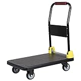 Flachbett-Handwagen, faltbarer Schubwagen zum Laden und Aufbewahren, strapazierfähig, 360-Grad-Schwenkräder, große Tragfähigkeit