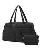 bagsmart Reisetasche Sporttasche Damen, 31L Wasserabweisend Puffer Handgepäck Tasche Weekender Bag Gesteppt Laptop-Handgepäck mit Kosmetiktasche, Kliniktasche Geburt für Gym, Fitness, Arbeit, Schwarz