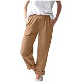 Leinenhose Damen Sommer Lang Weite Leichte Gestreift Luftige Mode Sommerhose Culottehose Leicht Slim Lässig High Waist Freizeithose Plissee Weitehose Joggpants Leinen Plisseehose Stoffhose