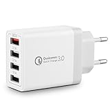 33W 4-Ports USB Ladegerät mit Intelligent QC 3.0 Schnellladegerät Mehrfach Ladestecker Netzteil für Samsung Galaxy S21 S20 S10 S9 S8 A55 A15, iPhone, iPad, Nexus, HTC, Motorola, LG und viele mehr