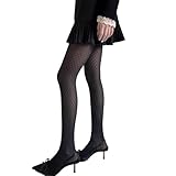 Gemusterte Damenstrumpfhose, hohe Taille, Vintage-Stil, Strumpfhose, Oberschenkelstrümpfe, Oberschenkelstrümpfe mit Strumpfgürtel-Set, Schwarz , Einheitsgröße