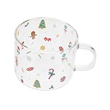 TOBBOMEY Weihnachtlicher Glasbecher mit Weihnachtsbaum-muster Rutschfestem Boden Vielseitig für Frühstück Tee Milch und Mousse Stabiles Formbeständiges Material Einfache Struktur Festliche